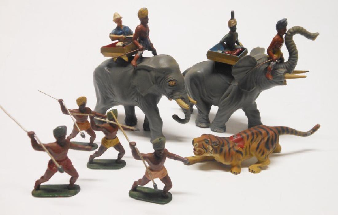 Timpo Tiger Hunt Set: Post War. 13 pieces. Condition excellent (white hunter's rifle tip missing)