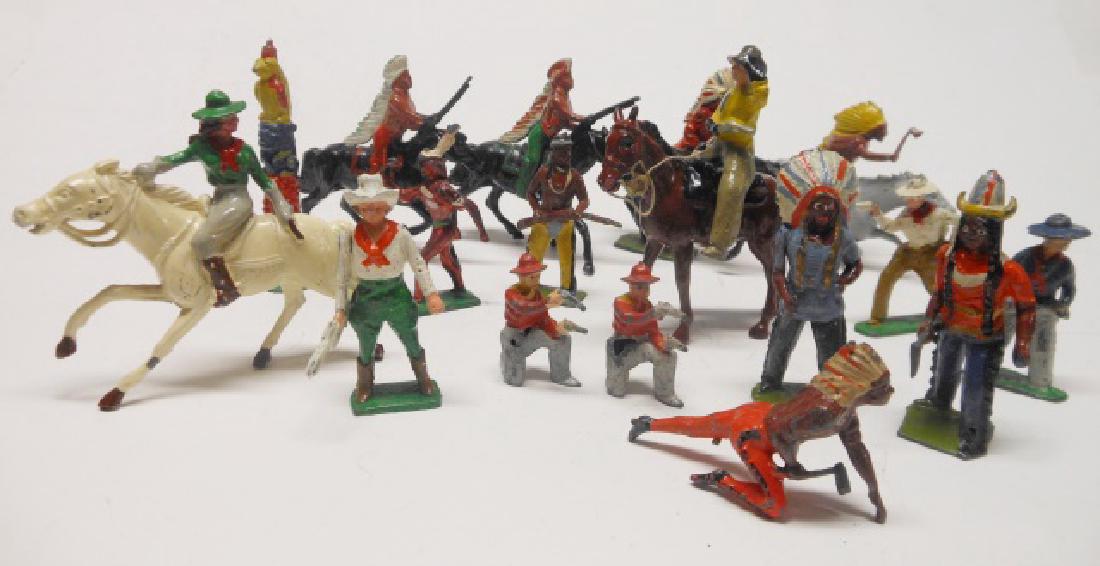 Cowboys and Indians Various Makers: Pre War and Post War. 17 pieces. Johillco, and Britains. Condition very good.