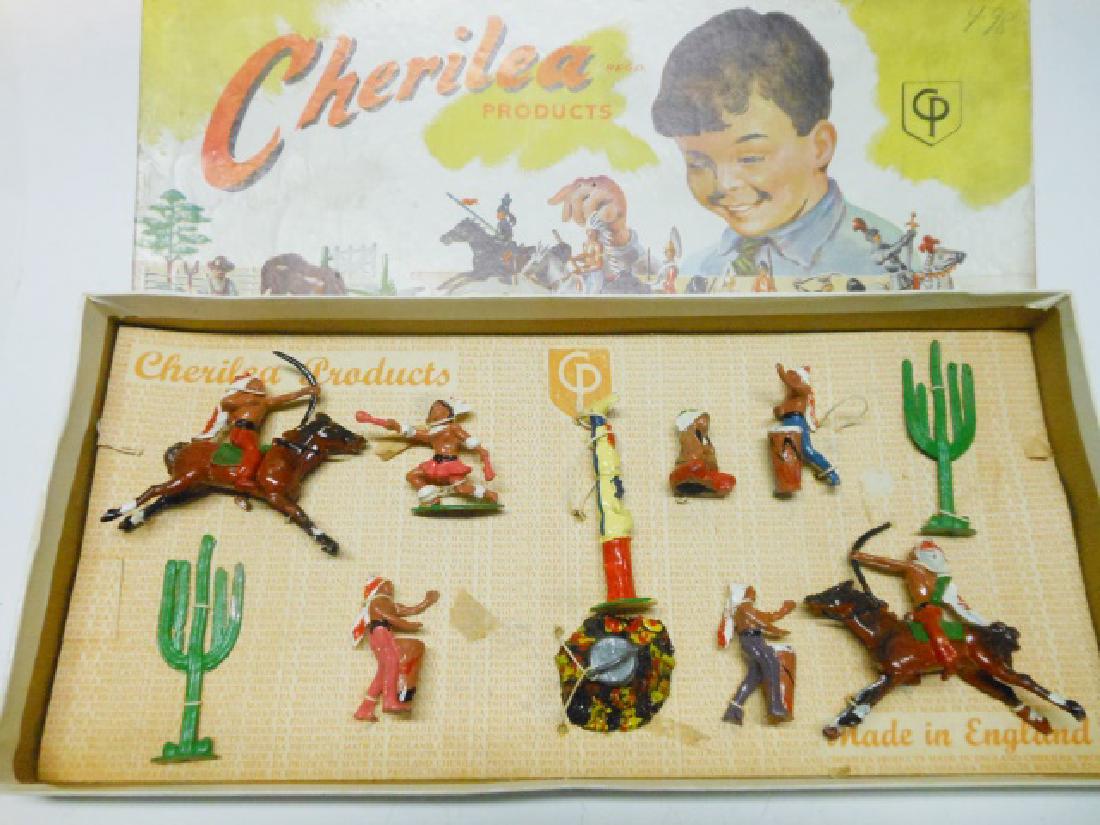 Cherilea Indian Display: Post War. 11 pieces in original illustrated box. Condition excellent; box excellent.