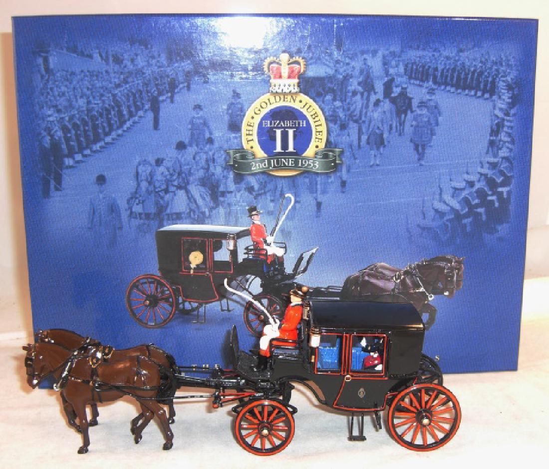 Britains Golden Jubilee Collectors Club #40259: #40259 The Prime Minister's State Coach; 2 figures in coach and coachman fixed, coach roof comes off, 2 separate horses with traces; excellent in excellent box