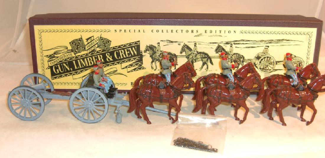 Britains Confederate Gun, Limber & Crew #8874: #8874; 5 figures, gun, limber, 6 horses; traces in separate small bag; excellent in excellent box