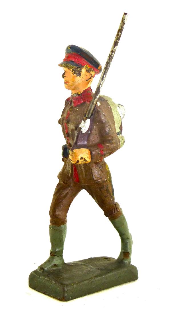 Lineol Very Scarce Bulgarian Soldier with Rifle: Neck crack with some paint loss to part of face. Very good paint and uniform detail. 1 Piece. 7.5 cm. Another very scarce soldier from an Eastern European country. 7.5 cm. Made about 1935-39. Very Goo