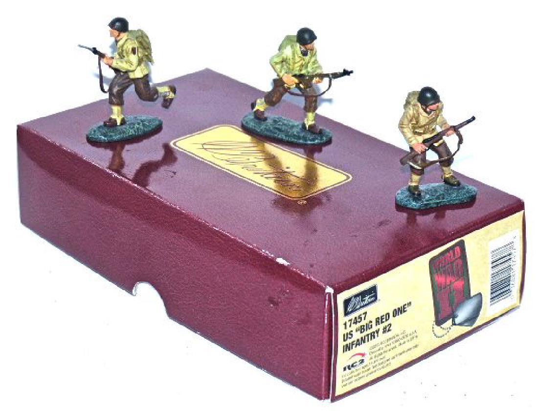 W Britains Big Red Infantry 2008: All 3 figures are without wear or damage.3 different molds. Advancing with rifle, running with bayonette attached, and ready with weapon. Excellent painting and details to uniforms and weapons. Box wi