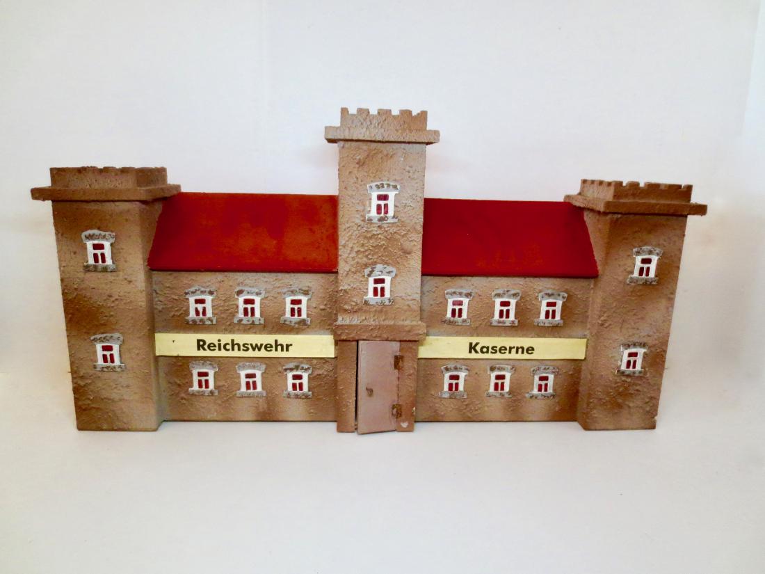 Lineol Raichswer Kaserne: 1 piece. Measures 22-1/2" long by 12" tall and 6" deep. Very good condition. No box. **Extra $25 shipping charge due to size**