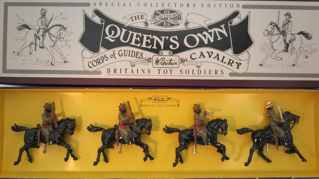 Britains Set #8835 Queens Own Corp of Guides.: Corp of Guides Indian Army Cavalry. 4 pieces. Condition mint in excellent+ box.
