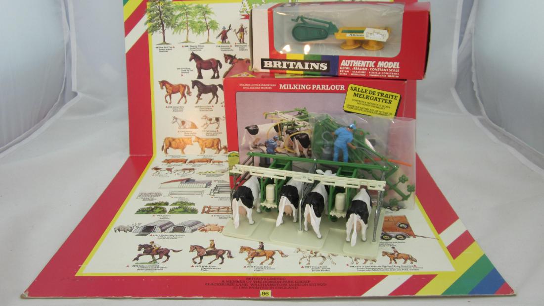 Britains Plastic Milking Parlor, Mower & Poster. (1 of 1)