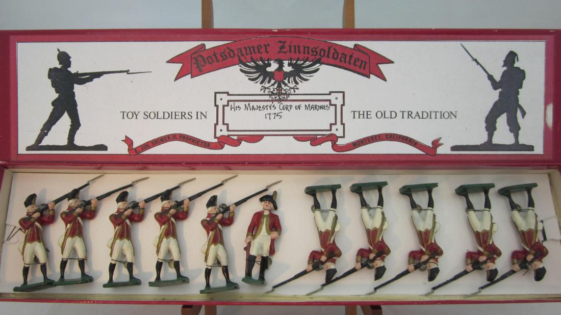 Potsdamer Zinnsoldaten Corp of Marines 1775: Corp of Marines 1775, PZ reissue of Jones 54mm Revolutionary War castings. 11 pieces. Condition mint in excellent box