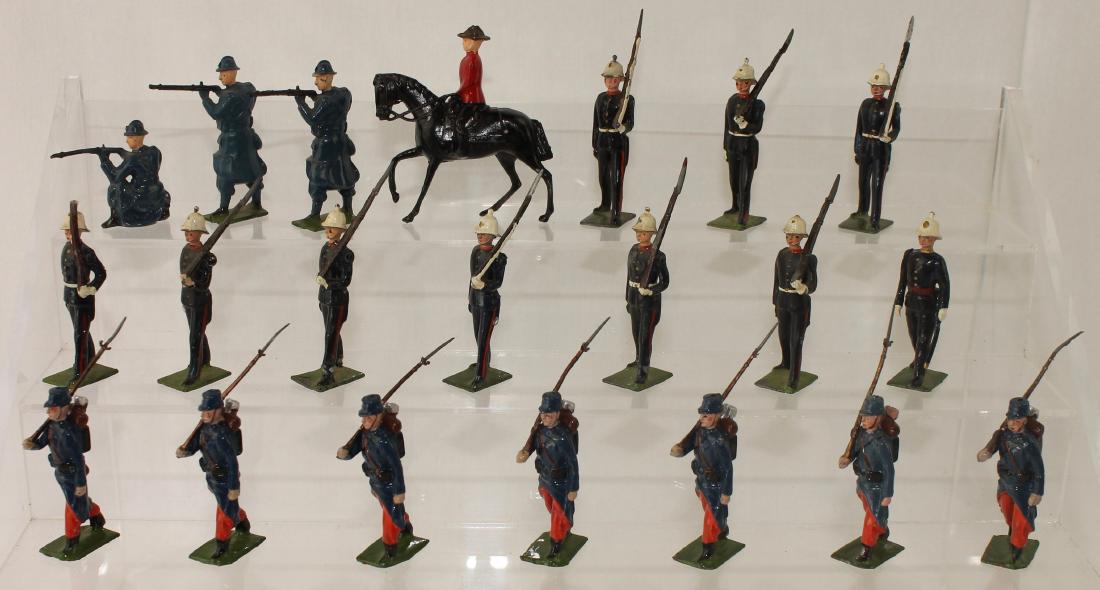 Britains Lead Lot Post War French British Army: Post War lot includes from Set #35 Royal Marines 9 troops and officer, 7 French Foreign Legion and a few 2nd Grade figures. 21 pieces. Condition good to very good. Some small numbers painted on unders