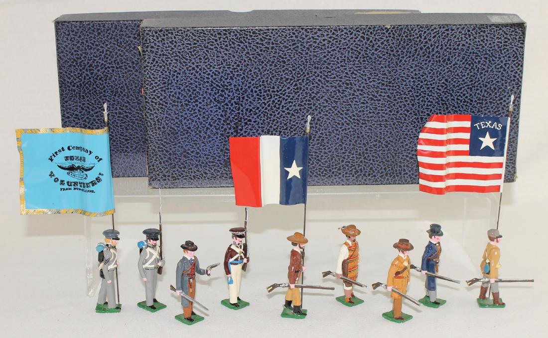 Edmund's Heros of the Alamo: Edmund's Heros of the Alamo. Lot includes Colonel Travis, Crockett and Bowie among others, and 3 flag bearers. 9 pieces. Condition excellent. Boxes very good - no labels.
