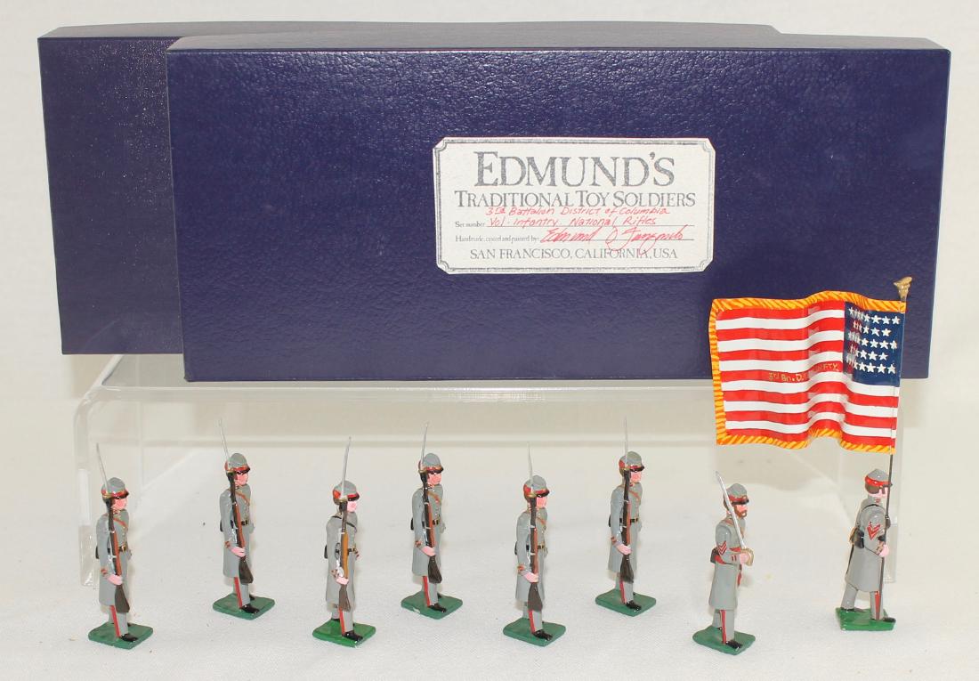 Edmund's 3rd Battalion District of Columbia: Edmund's 3rd Battalion District of Columbia Regiment Color Party (1861) "National Rifles". Expanded set includes special order flag bearer and extra trooper. 8 pieces. Condition excellent. Boxes very 