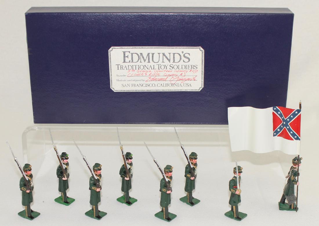 Edmund's 5th Georgia Volunteer Regiment: Edmund's 5th Georgia Volunteer Infantry Regiment Color Party (1861) "Clinch's Rifles". Expanded set includes special order flag bearer and extra trooper. 8 pieces. Condition excellent. One original bo
