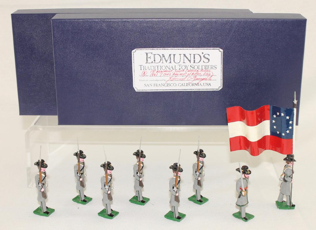 Edmund's 1st South Carolina Regiment of Rifles: Edmund's 1st South Carolina Rifles Color Party (1861) "Orr's Regiment of Rifles". Expanded set includes two extra troopers. 8 pieces. Condition excellent. Boxes very good.