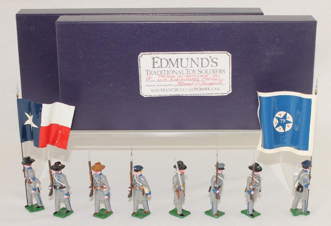 Edmund's 7th Texas Volunteer Regiment: Edmund's 7th Texas Volunteer Regiment Color Party (1861) Texas Invincibles". Expanded set includes special order flag bearer and extra trooper. 8 pieces. Condition excellent. Boxes very good.