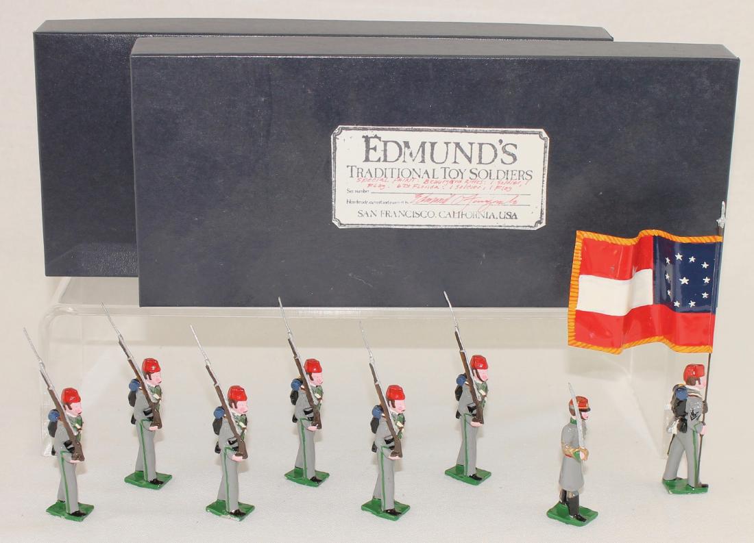 Edmund's Virginia Horse Artillery: Edmund's Mooreman's Battery, Virginia Horse Artillery Color Party (1861) "Beauregard Rifles". Expanded set includes special order flag bearer and extra trooper. 8 pieces. Condition excellent. Boxes ve