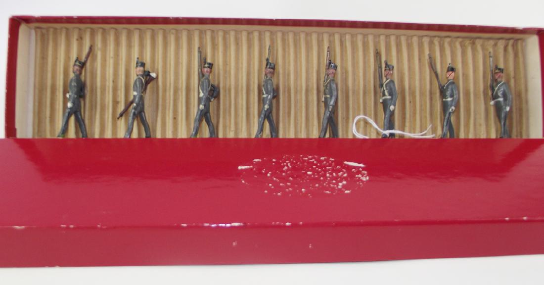 Britains Set #226 West Point Cadets: Pre War. In Winter Dress. Excellent condition. Replacement box and card. 8 pieces