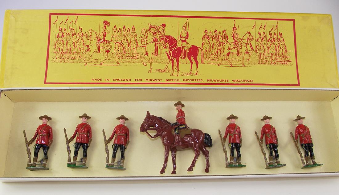 Johillco Canadian Mounties Set #181B: Mint in originally tied box. 7 pieces. Post War. Box excellent.