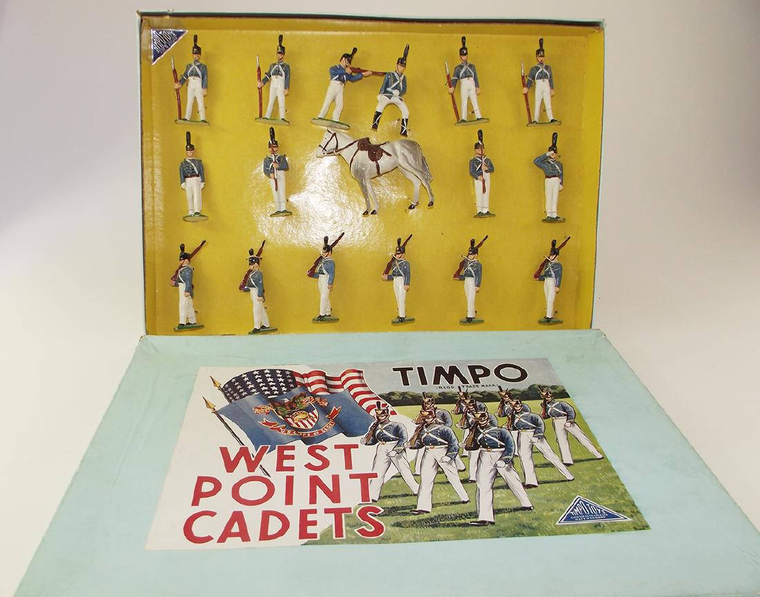 Timpo West Point Cadets Set #750: Mint in originally tied box. Post War. Box excellent. Large 17 piece set. 1950