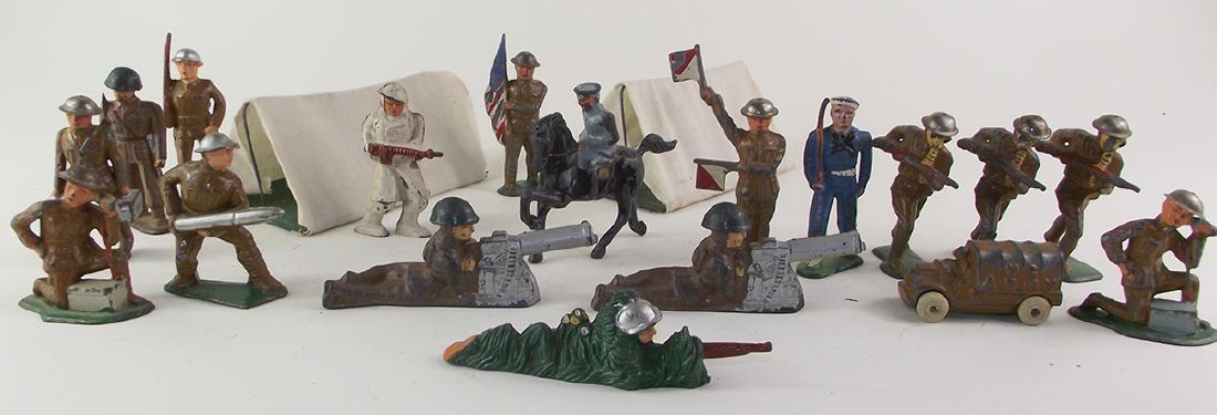 Barclay and Manoil GI's: 18 pieces, good to very good condition.