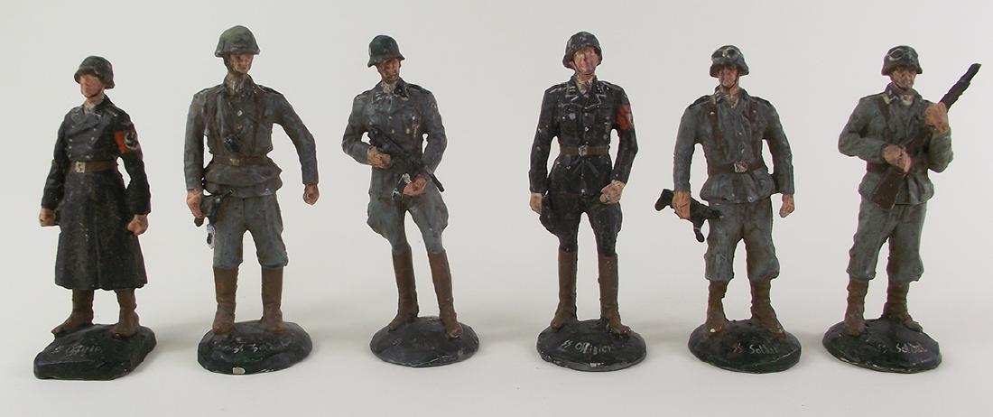 German Nazi's and Waffen SS Soldiers: 6 pieces, fair to good condition. White metal solid cast , heavy . They are 140mm . Made in Germany post war. Very rough rudimentary casting and painting. East German made post WWII.
