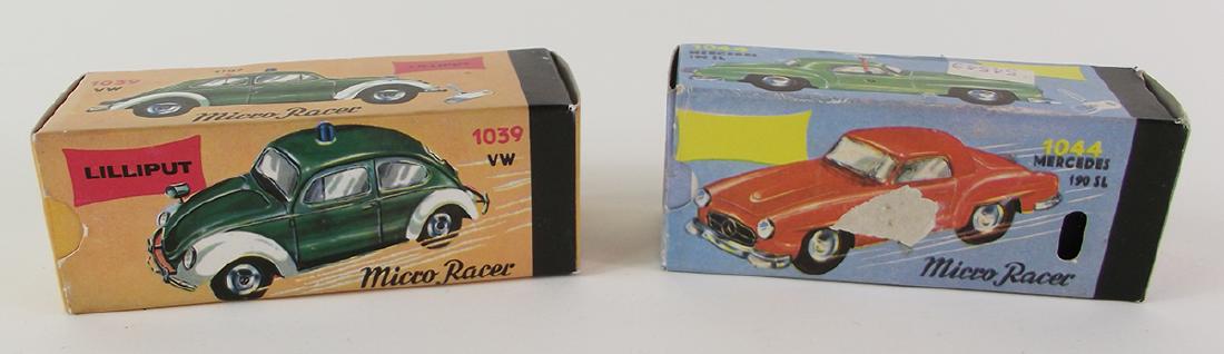 Schuco Lilliput Cars: 2 pieces, boxed. Lightly used. Boxed solid with some wear.