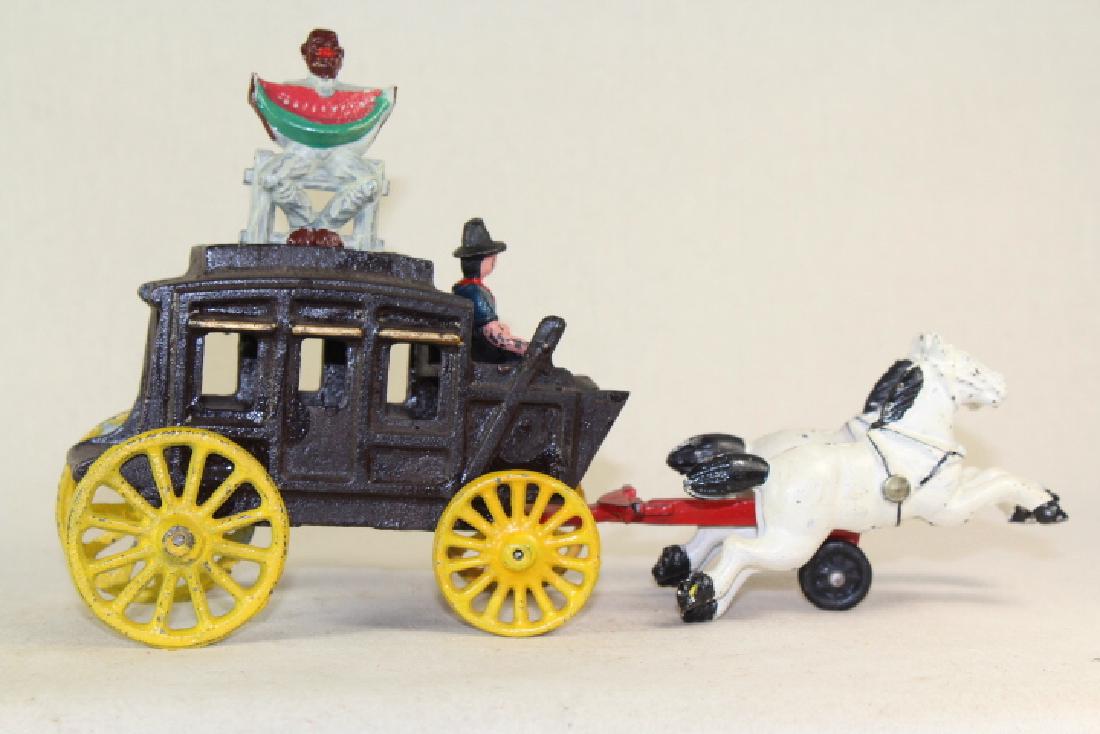 Grey Iron Stagecoach And Manoil Happy Farm: W/ Driver Pair Horses and Darkie Eating Watermelon Excellent Condition No Box 4 Pieces