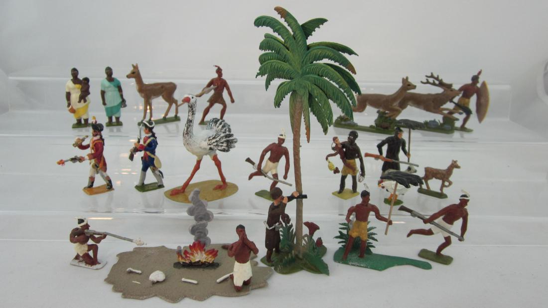 Potsdamer Zinnsoldaten Robinson Crusoe Set.: Adventures of Robinson Crusoe, PZ replicas by Joe Shimek, 48mm size 2, 1980s. 22 pieces including 3 vignettes. Condition excellent. No box.