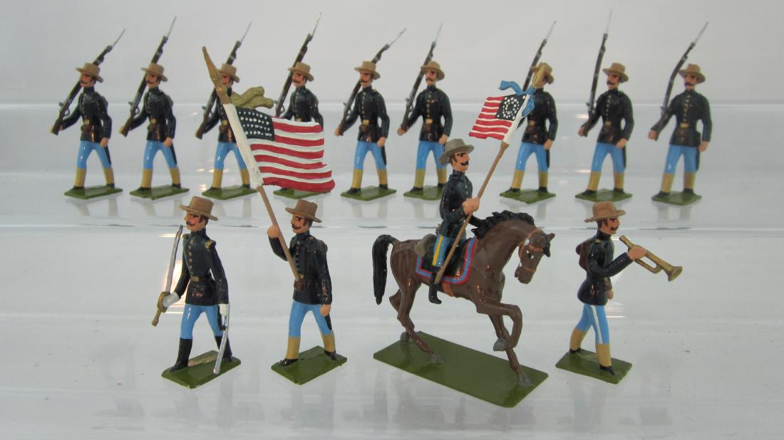 Potsdamer Zinnsoldaten Havana Calling, 1898.: American troops head to battle in Cuba, 1898, PZ replicas by Joe Shimek, 48mm size 2, 1980s. 13 pieces. Condition excellent. No box.