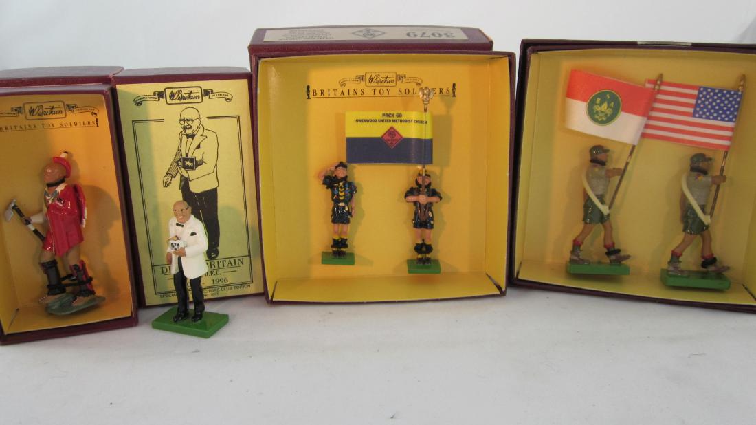 Britains Collectors Club Sets Medley.: Sets #5948 Blackhawk, #3075 Dennis Britain, #5971 Boy Scouts, #3079 Cub Scouts. 6 pieces. Condition mint in 4 boxes.