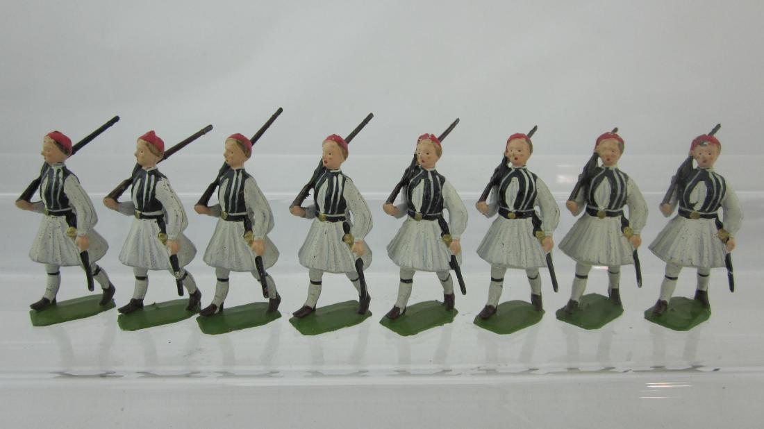 Britains Set #196 Greek Evzones, White Vests.: Greek Evzones, sprayed white per 1960s issue. 8 pieces. Condition excellent. No box.