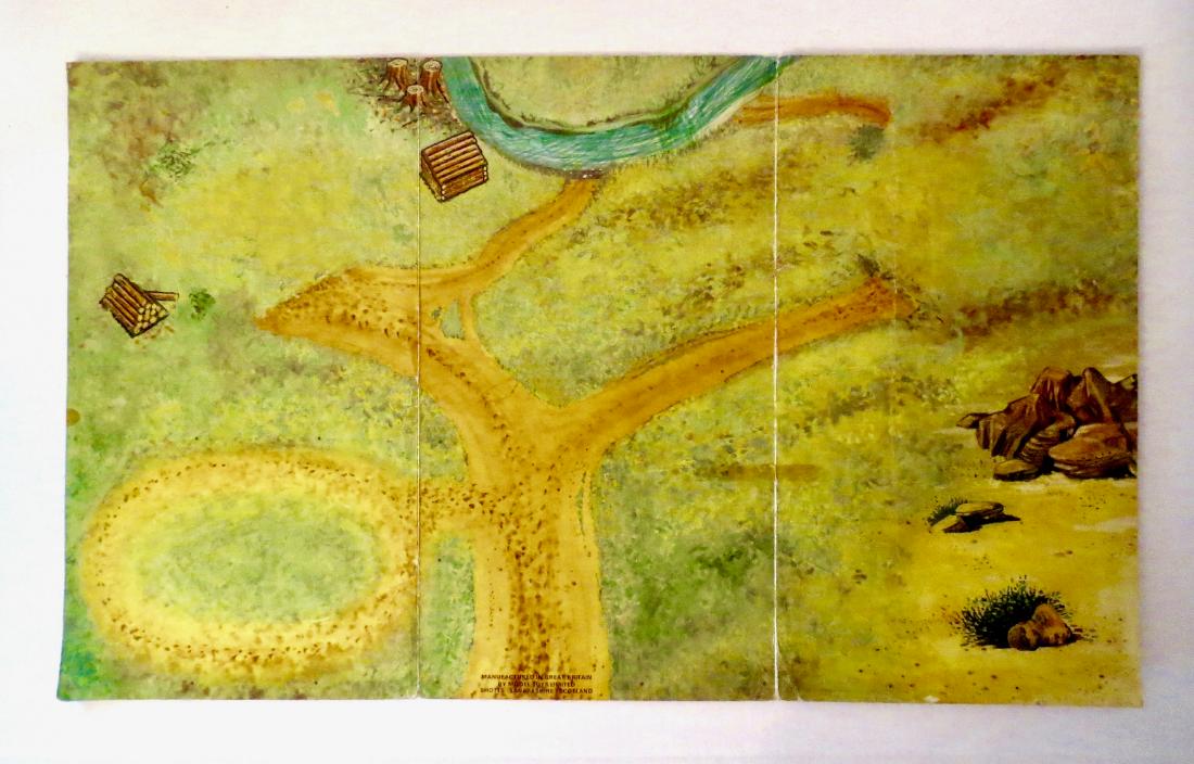 Model Toys Limited Vintage Scenic Playmat: 1 piece. Vintage playmat manufactured in Great Britain by Model Toys Limited, Shotts Lanarkshire Scotland. Measures 17-1/2" x 30". Ideal for Farm or Soldier displays. Excellent condition.