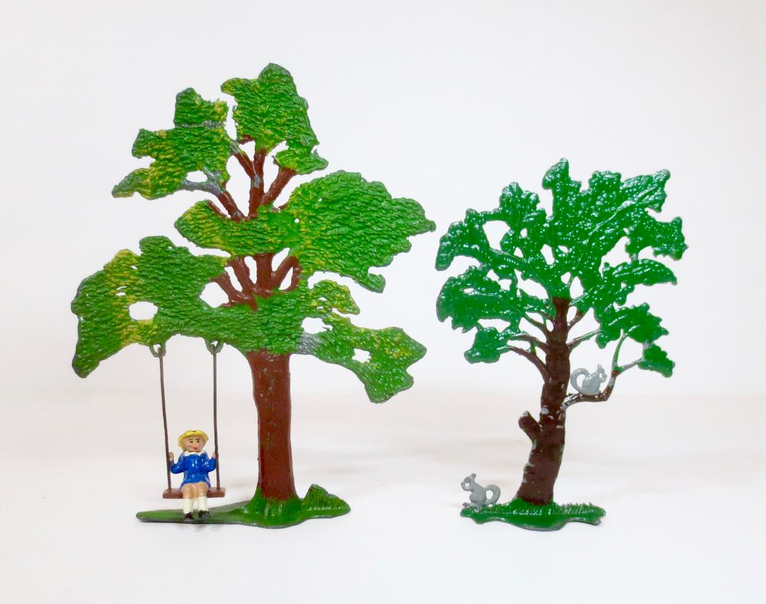 British Makers Girl on Swing & Squirrels in Tree: 3 pieces. Including; Johillco Girl on Tree Swing, and Taylor and Barrett Squirrels in a Tree. Excellent condition. Unboxed.