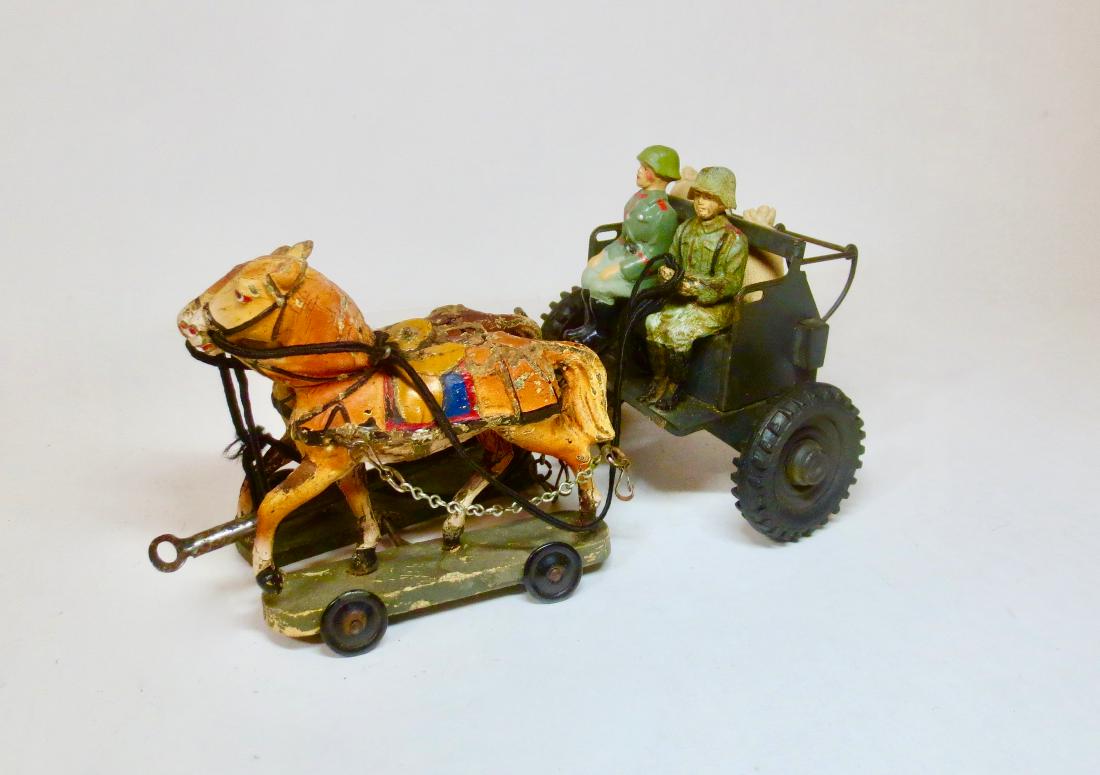 WW2 Composition Soldiers & Tin Supply Wagon (1 of 1)