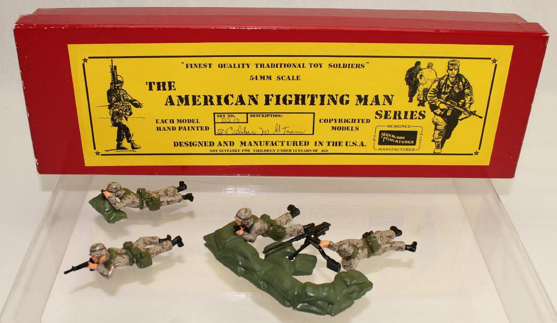 Nickolson Miniatures #DS10 Desert Storm: American Fighting Man Series - Desert Storm 50 cal Machine Gun Team with Emplacement. 54mm. 8 Pieces. Excellent. Box Good with Sticky Label and Ink Writing.