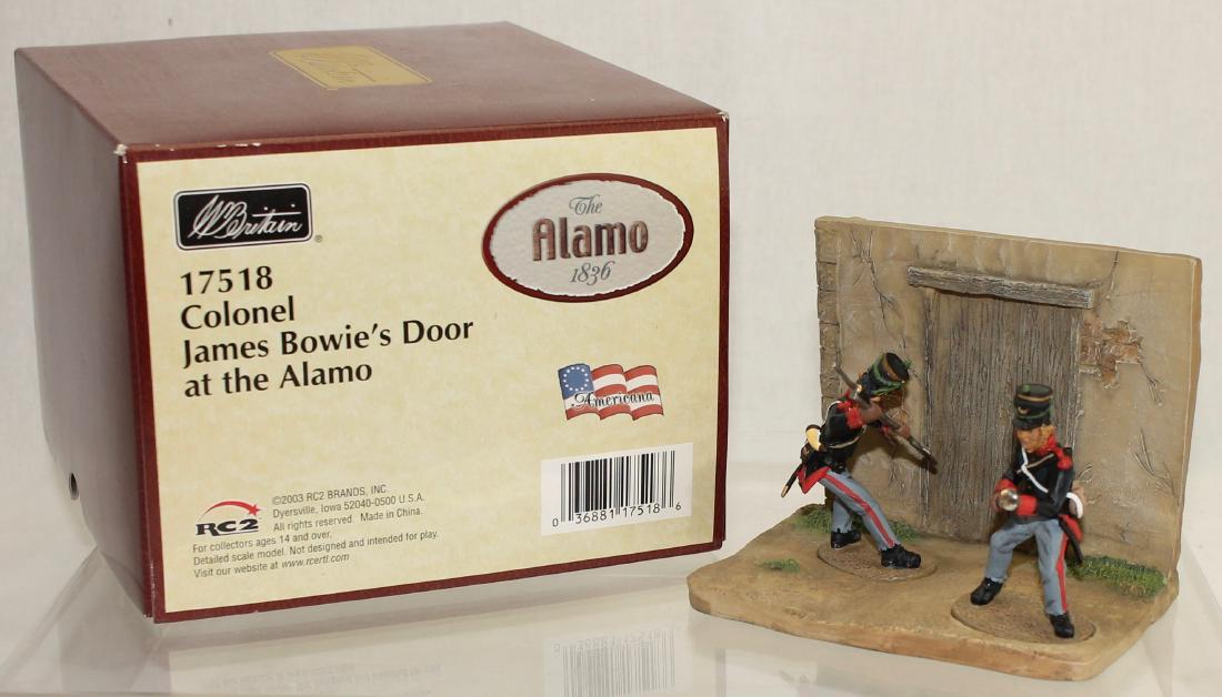 Britains #17518 Colonel James Bowie: Battle of the Alamo. Diorama of Colonel James Bowie's Door At The Alamo. 3 Pieces. Near Mint. Box Excellent.