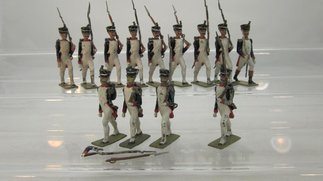 Lucotte French Napoleonic Infantry Of The Line.: French Line Infantry circa 1910, small head version. 13 pieces. Condition good, 1 arm & 1 rifle off but there. 1 plume gone & another bent