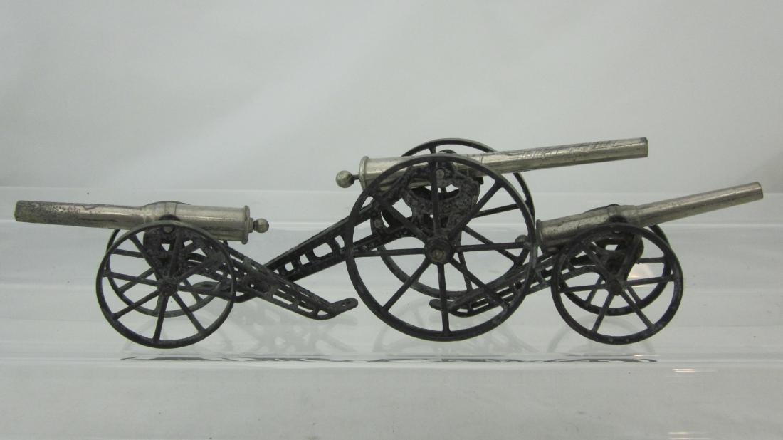 French Rivollet Assorted Cannons.: 1 of #421 Large 15mm Field Gun, along with 2 smaller versions of the same gun. 3 pieces. Condition very good. Large cannon seldom seen. No box.