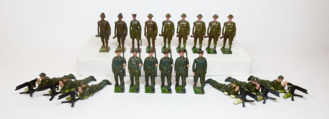 Britains Assorted Regimental Troops: Britains Assortment of Regimental Pre and Post war troops made up of incomplete sets. Including; British Infantry at Trail, Devonshire Regiment, Airborne Infantry with Officer, U.S. Infantry Officer, 