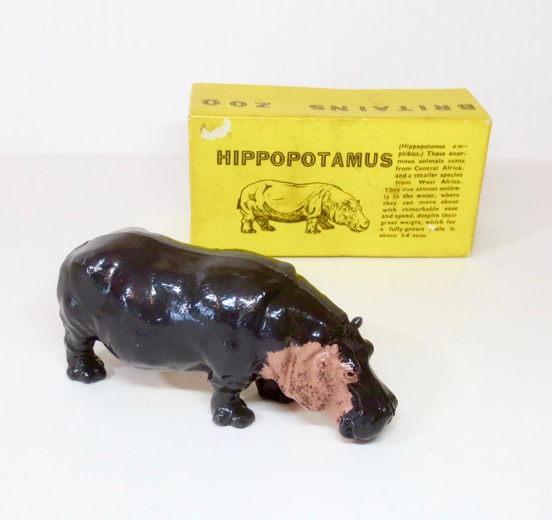 Britains #905 RARE Zoo Hippopotamus: Britains RARE Hippopotamus. Post war, with original Illustrated box. 1 piece. Excellent condition. Box very good.