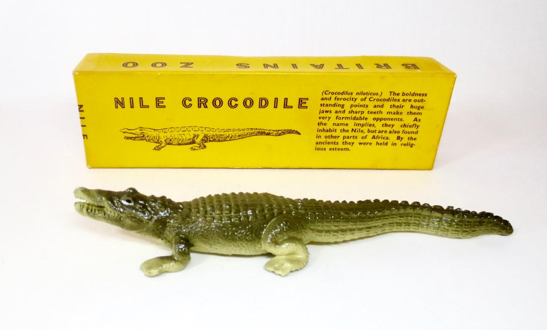 Britains #917 RARE Nile Crocodile: Britains RARE Nile Crocodile. Post war, with original Illustrated box. 1 piece. Excellent condition. Box very good.