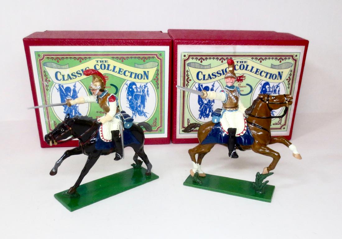Trophy #WA11C & WA11D The Carabiniers: Trophy Napoleonic Wars, The Carabiniers Mounted Trooper and Officer on Galloping Horses. 2 pieces. Excellent condition (Trooper's rifle has come loose, included for repair). Boxes excellent.