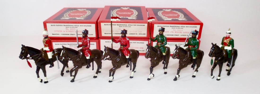 Tradition Bombay and Bengal Lancers: Tradition, Assortment of Bombay and Bengal Lancers. Including; Officers, Sergeants, and Lancers. 6 pieces. Excellent condition (one loose lancer arm). Boxes excellent.