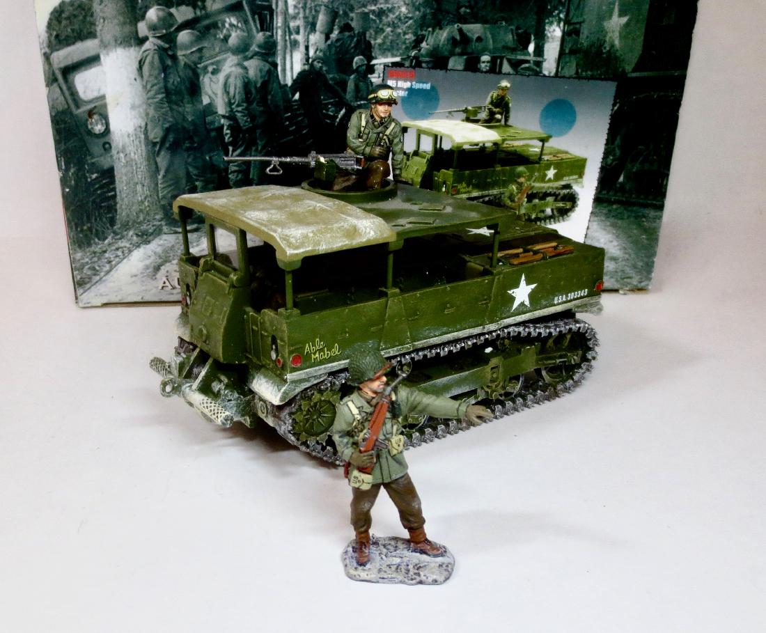 King & Country #BBA019 M5 High Speed Tractor: King & Country “M5 High Speed Tractor”. The M5 was used to haul heavy artillery such as the 155mm gun and the US Heavy Howitzer and other big loads. Retired set. 4 pieces. Excellent condition. Box
