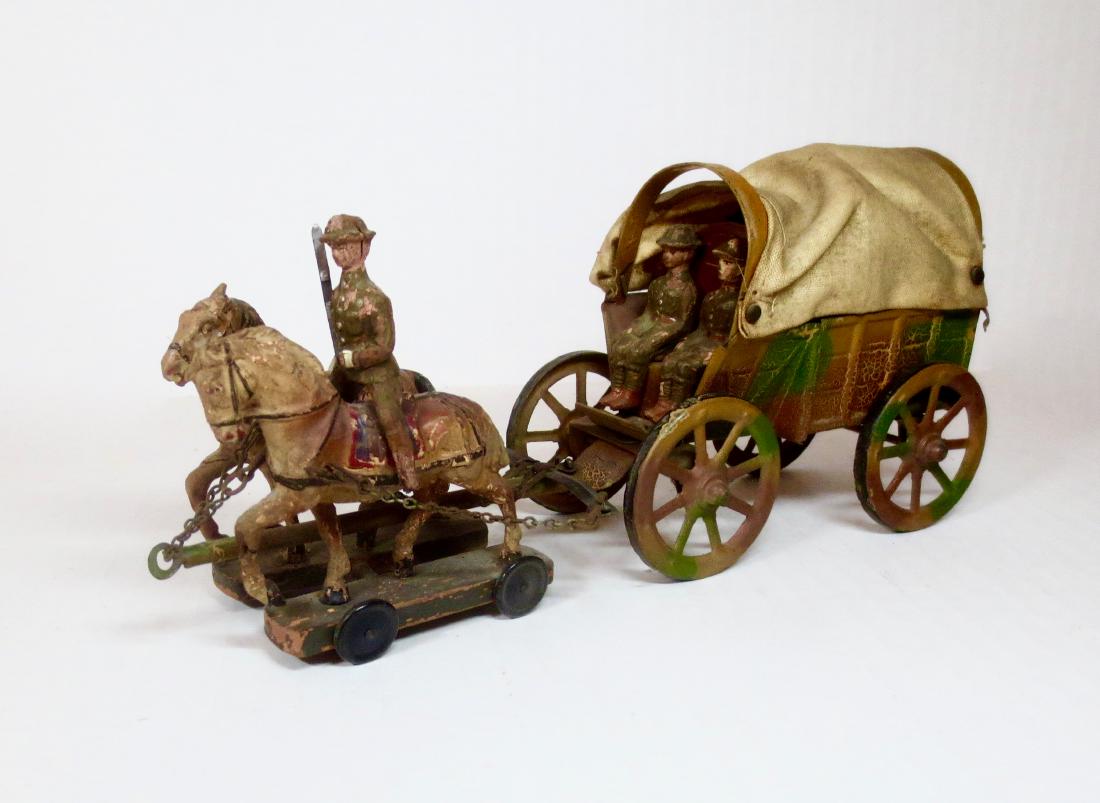 WW1 Composition Soldiers & Tin Supply Wagon (1 of 1)