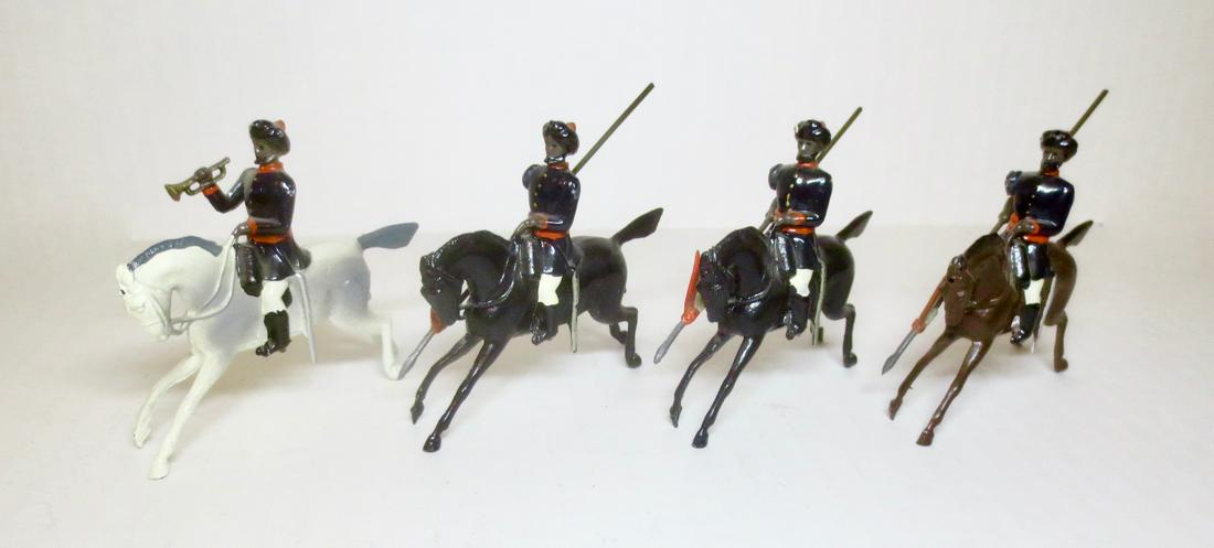 Britains #66 Indian Army Lancers: 13th Duke of Connaught`s Own Lancers. Late Post war. 4 pieces. Excellent condition. Unboxed.