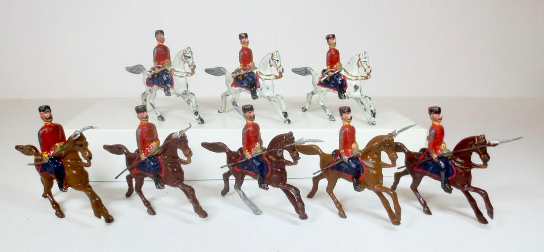 Heyde Cavalry with Lances and Bugles: Heyde 2-1/2" tall mounted lancers, accompanied by buglers. 8 pieces. Very good condition. Unboxed.
