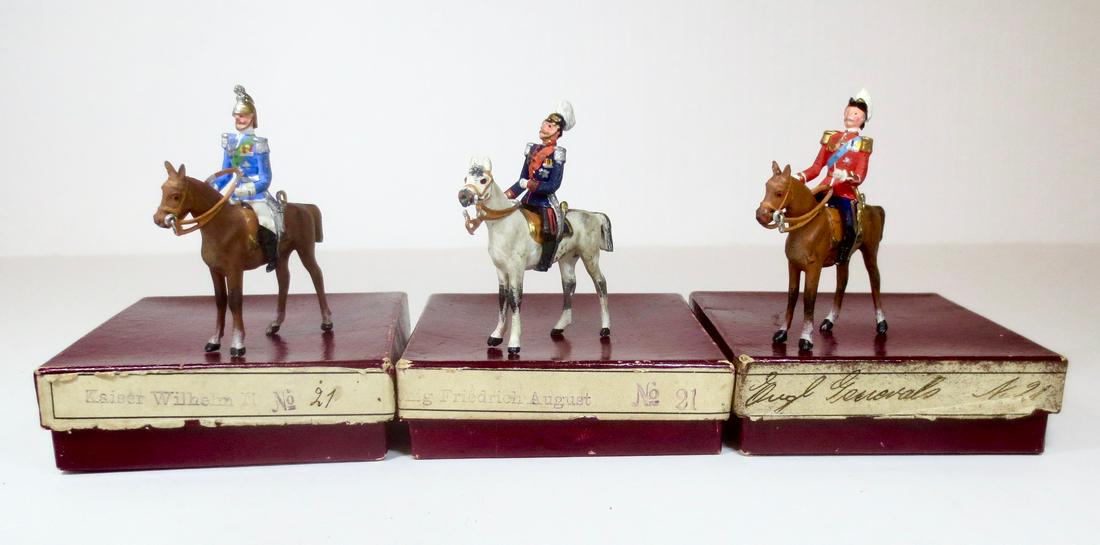 Heyde RARE Mounted Personality Figures: Rare Personality Figures with original boxes, including; Kaiser Wilhelm. Each measures 2-1/2" tall. 3 pieces. Excellent condition. Boxes very good.