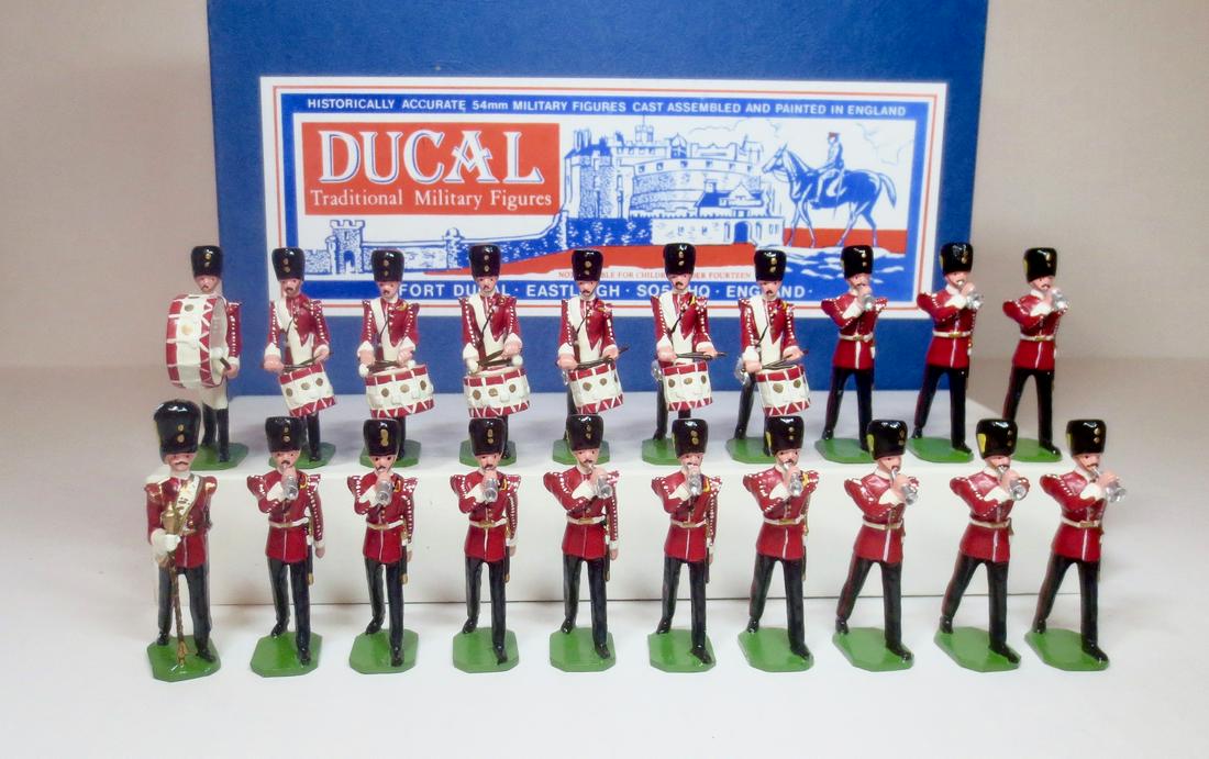 Ducal #595 The Lancashire Fusiliers: The Lancashire Fusiliers (20th Foot) Drums & Bugles Marching Band. 20 pieces. Mint in box. Box excellent.