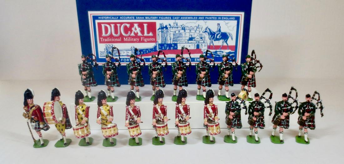 Ducal #205S The Seaforth Highlanders: The Seaforth Highlanders Pipe and Drum Band, four boxed sets. 20 pieces. Mint in boxes. Boxes excellent.