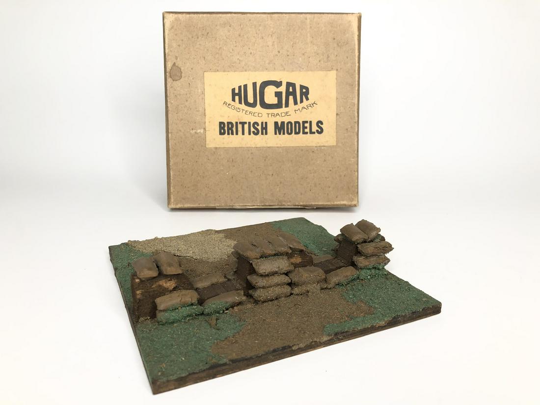 Britains Set #1745 Sandbag Gun Emplacement: Made by Hugar (set #713) and distributed by Britains, circa 1941 with Hugar British Models box. 1 Piece. Condition Excellent, box Very Good.