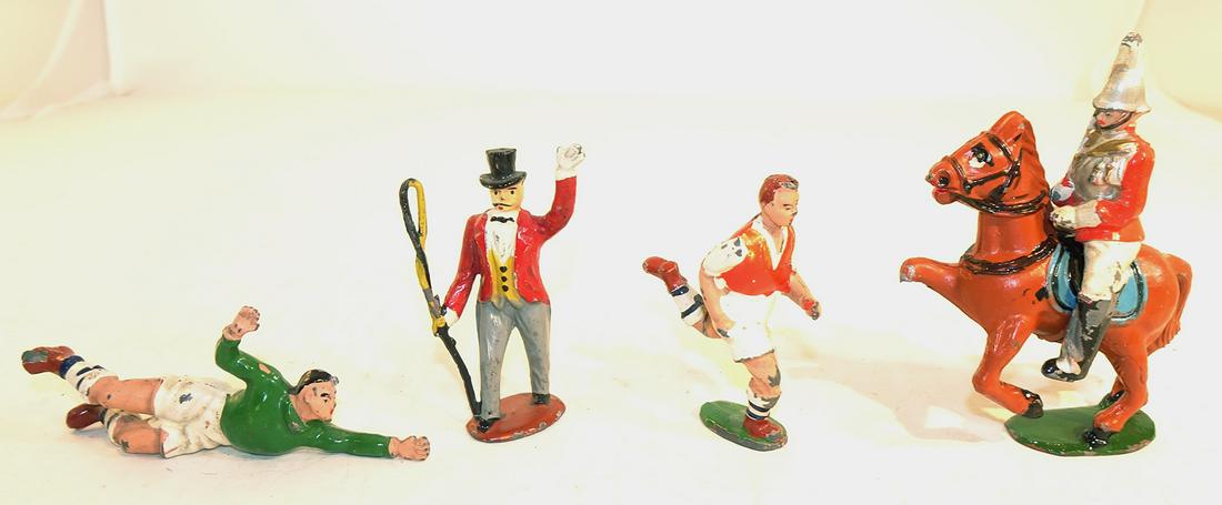 Miscellaneous Timpo: 4 figures, mounted horse has broken foot, 2 soccer players and ringmaster condition Excellent